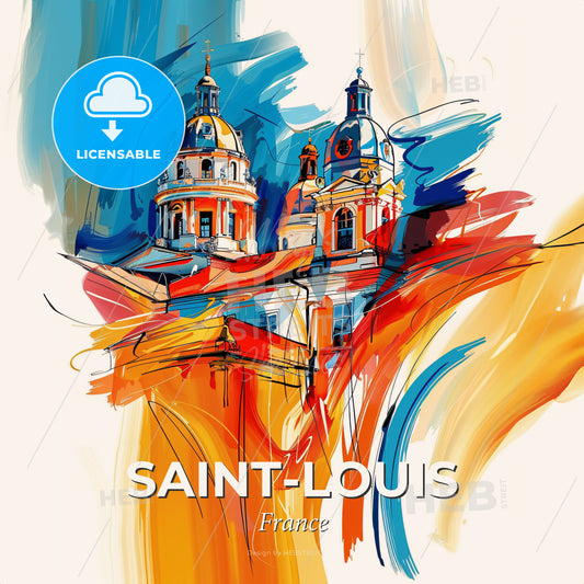 Vibrant Saint-Louis, France - A Painting Of A Building - Square format print template