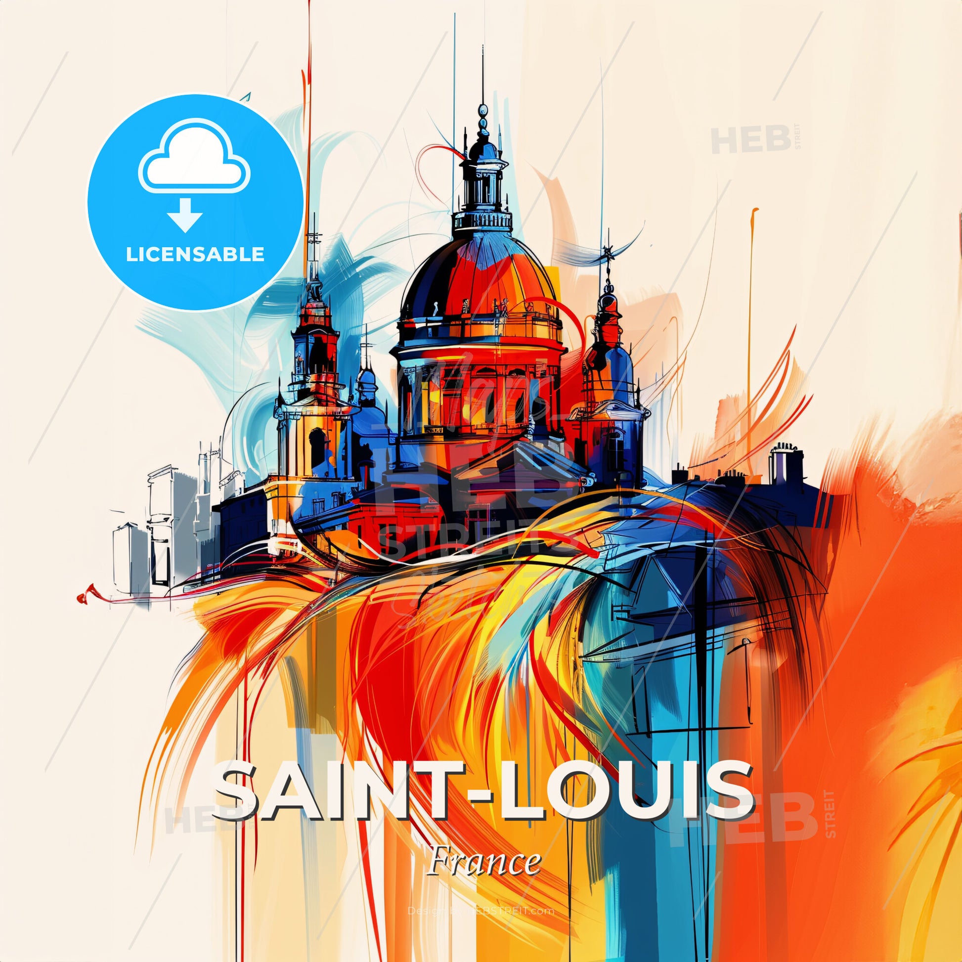 Vibrant Saint-Louis, France - A Painting Of A Building - Square format print template