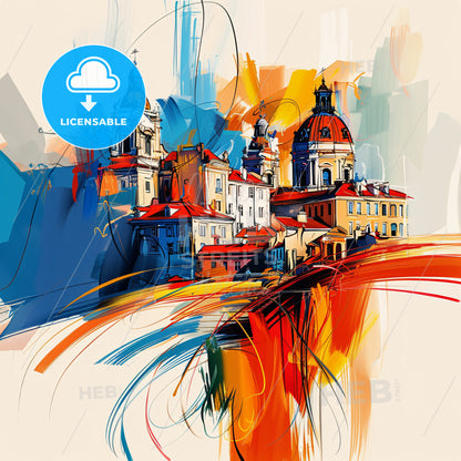 Vibrant Saint-Louis, France - A Painting Of A Building With A Colorful Background