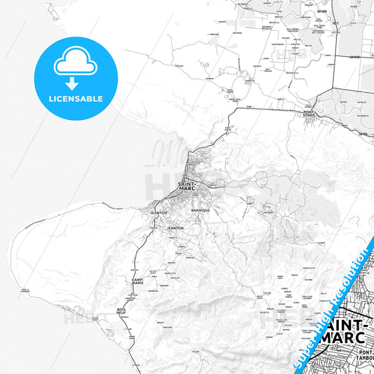 Saint-Marc, Haiti light map with streetnames, citynames and districts