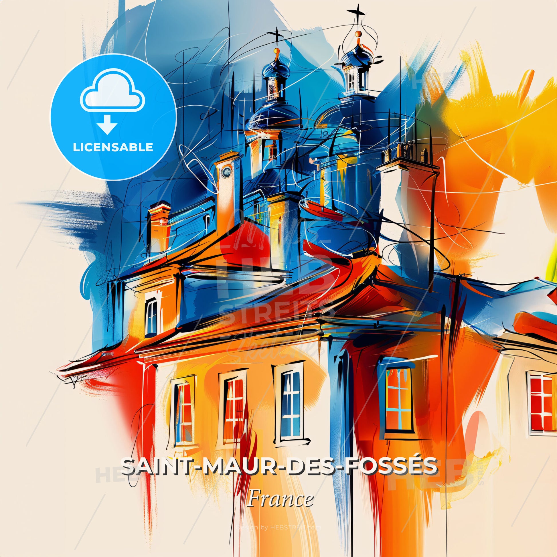 Vibrant Saint-Maur-Des-Fossés, France - A Painting Of A Building - Square format print template