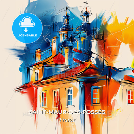 Vibrant Saint-Maur-Des-Fossés, France - A Painting Of A Building - Square format print template