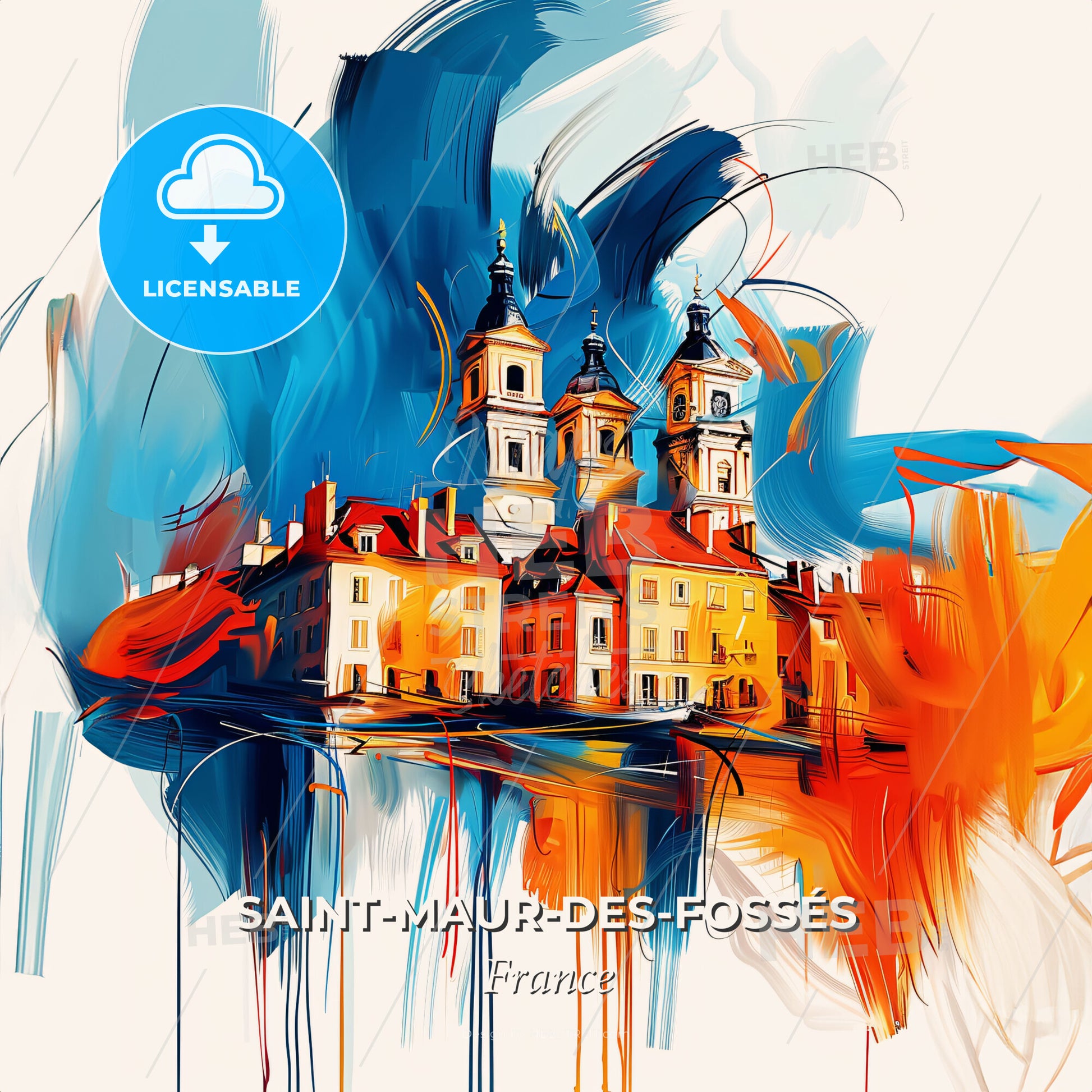 Vibrant Saint-Maur-Des-Fossés, France - A Painting Of A Building - Square format print template