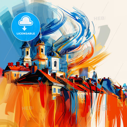 Vibrant Saint-Nazaire, France - A Painting Of A Building With Towers And Buildings In The Background