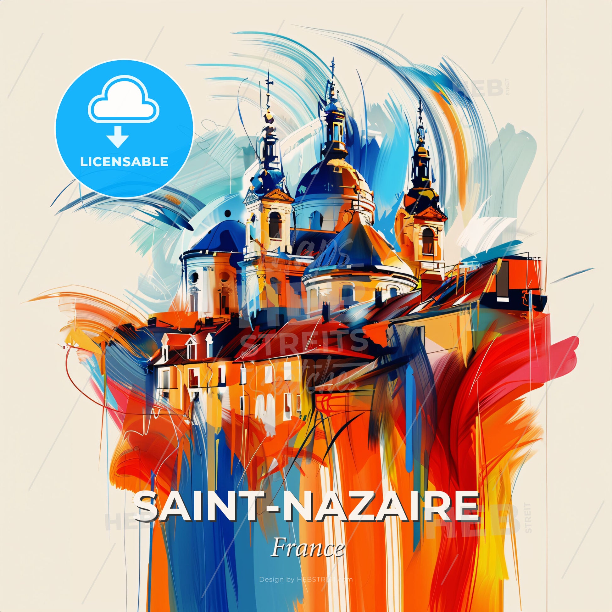 Vibrant Saint-Nazaire, France - A Painting Of A Building With A Colorful Background - Square format print template