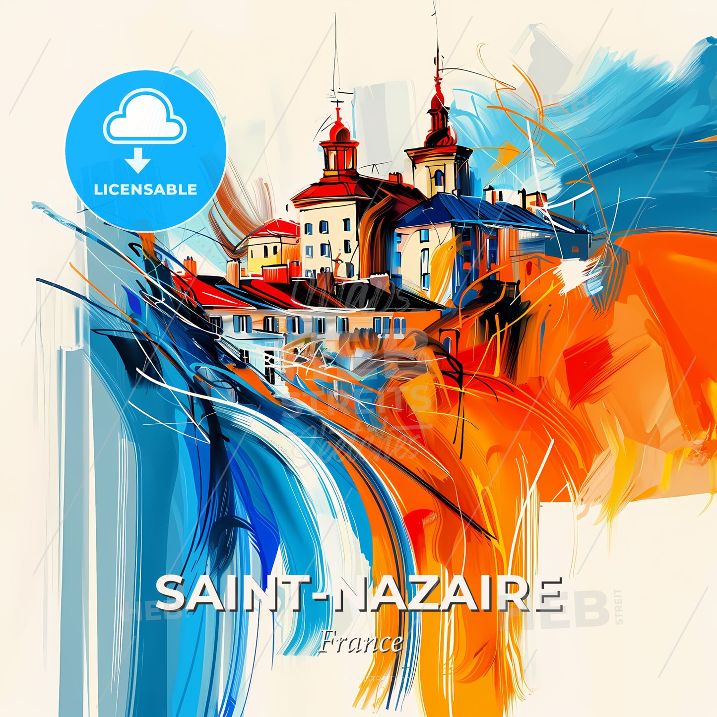 Vibrant Saint-Nazaire, France - A Painting Of A Building - Square format print template