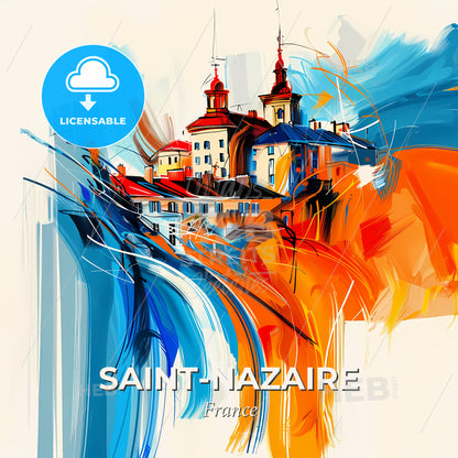Vibrant Saint-Nazaire, France - A Painting Of A Building - Square format print template