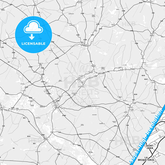 Saint-Ouen, France light map with streetnames, citynames and districts