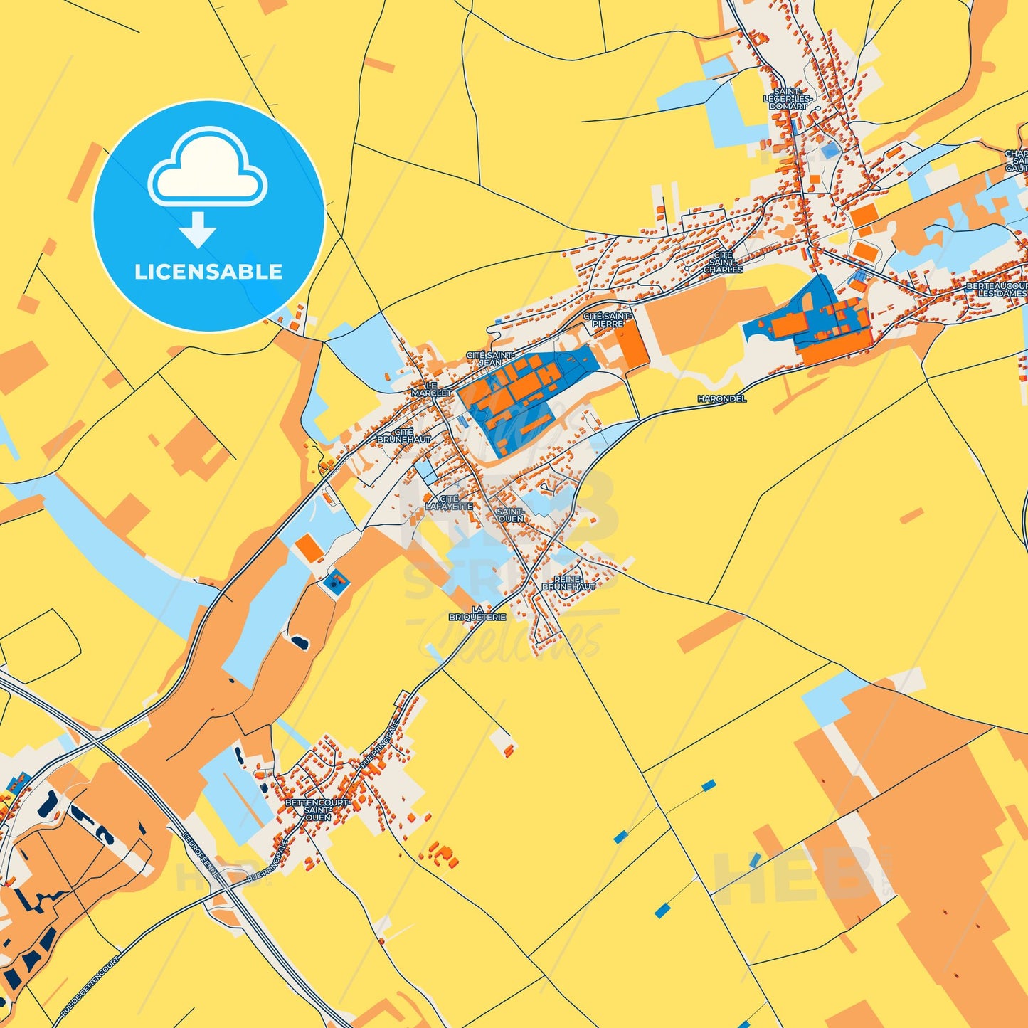 Colorful Saint-Ouen Street Map with Labels and Buildings