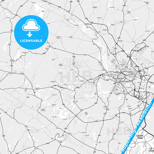 Saint-Paul, France light map with streetnames, citynames and districts