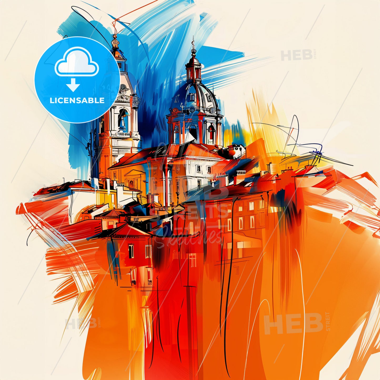 Vibrant Saint-Paul, France - A Painting Of A Building With Towers