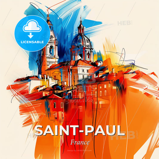 Vibrant Saint-Paul, France - A Painting Of A Building With Towers - Square format print template