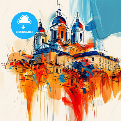 Vibrant Saint-Paul, France - A Painting Of A Building With A Colorful Background