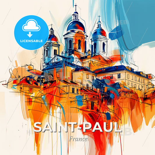 Vibrant Saint-Paul, France - A Painting Of A Building With A Colorful Background - Square format print template