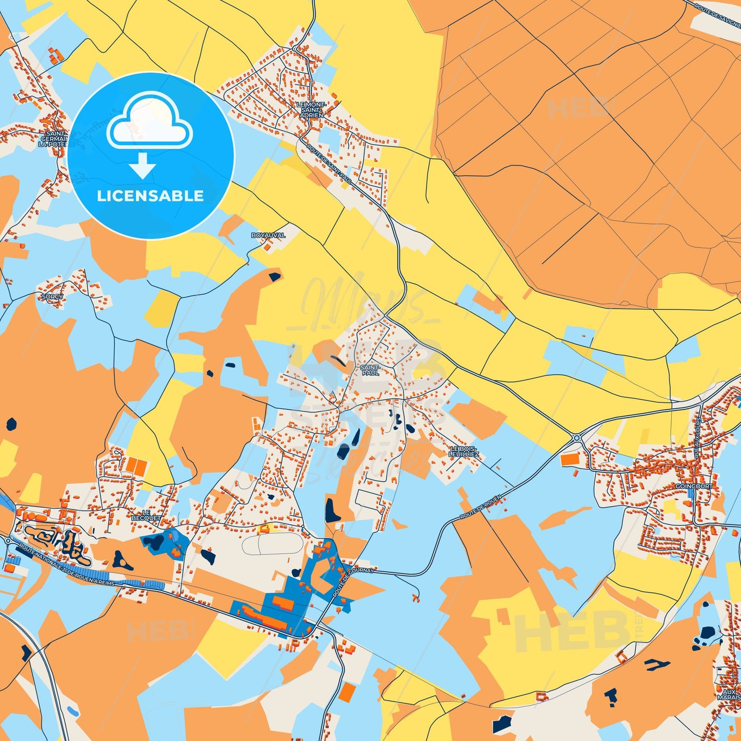 Colorful Saint-Paul Street Map with Labels and Buildings