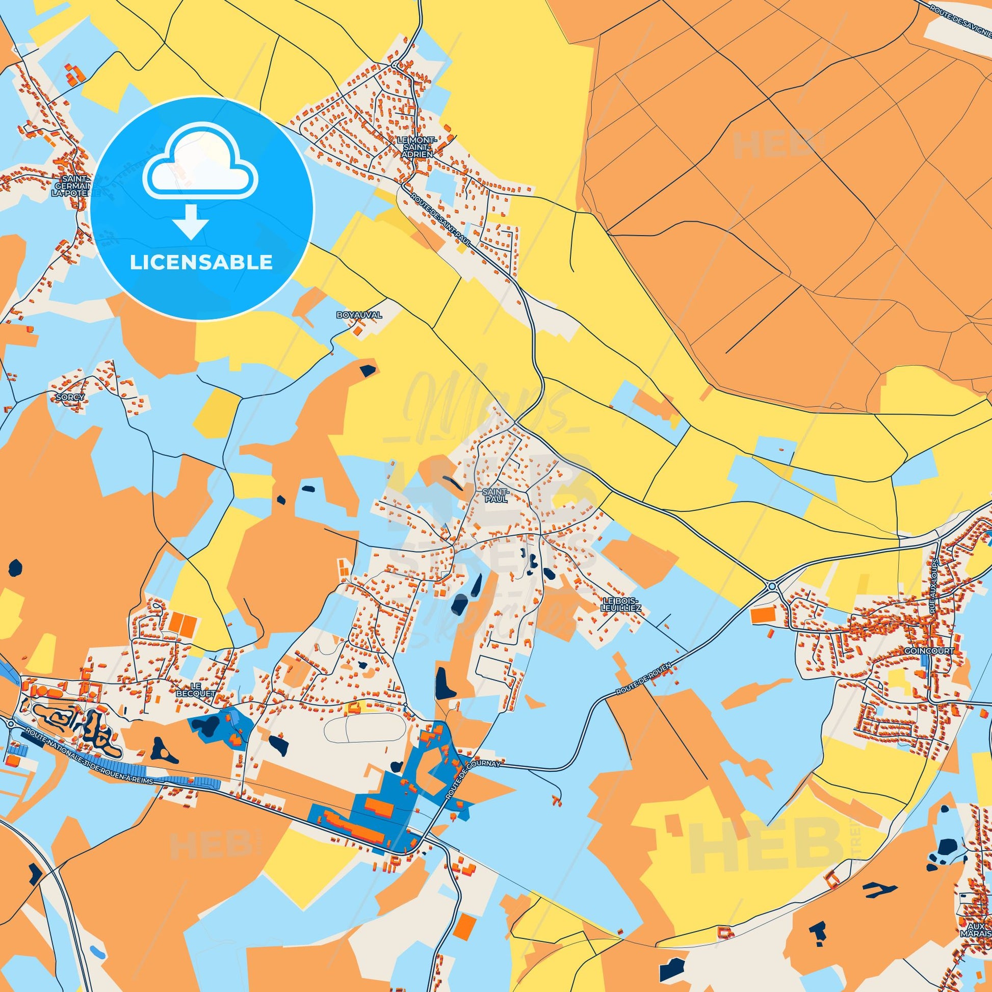 Colorful Saint-Paul Street Map with Labels and Buildings