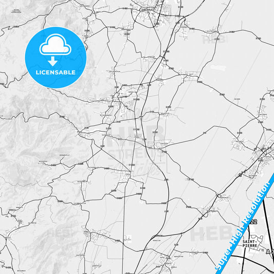 Saint-Pierre, France light map with streetnames, citynames and districts