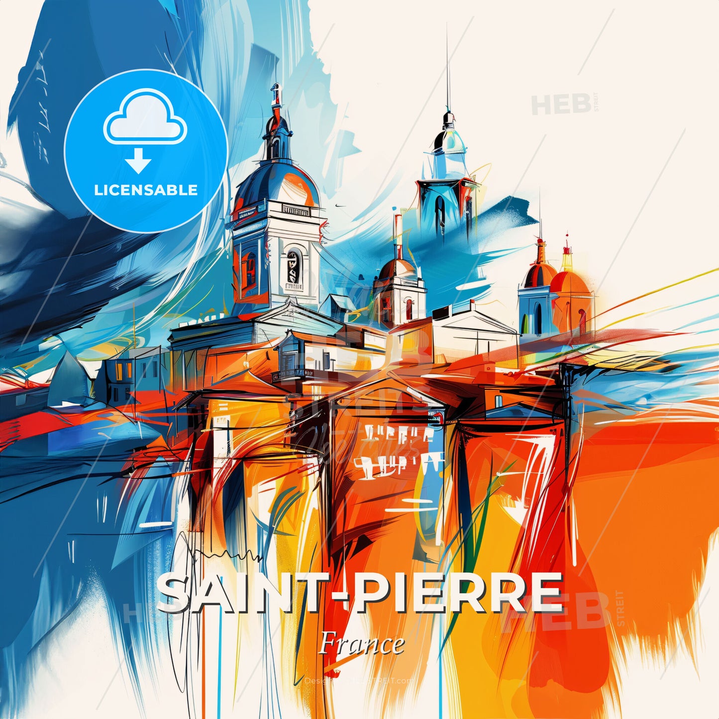 Vibrant Saint-Pierre, France - A Painting Of A Building - Square format print template