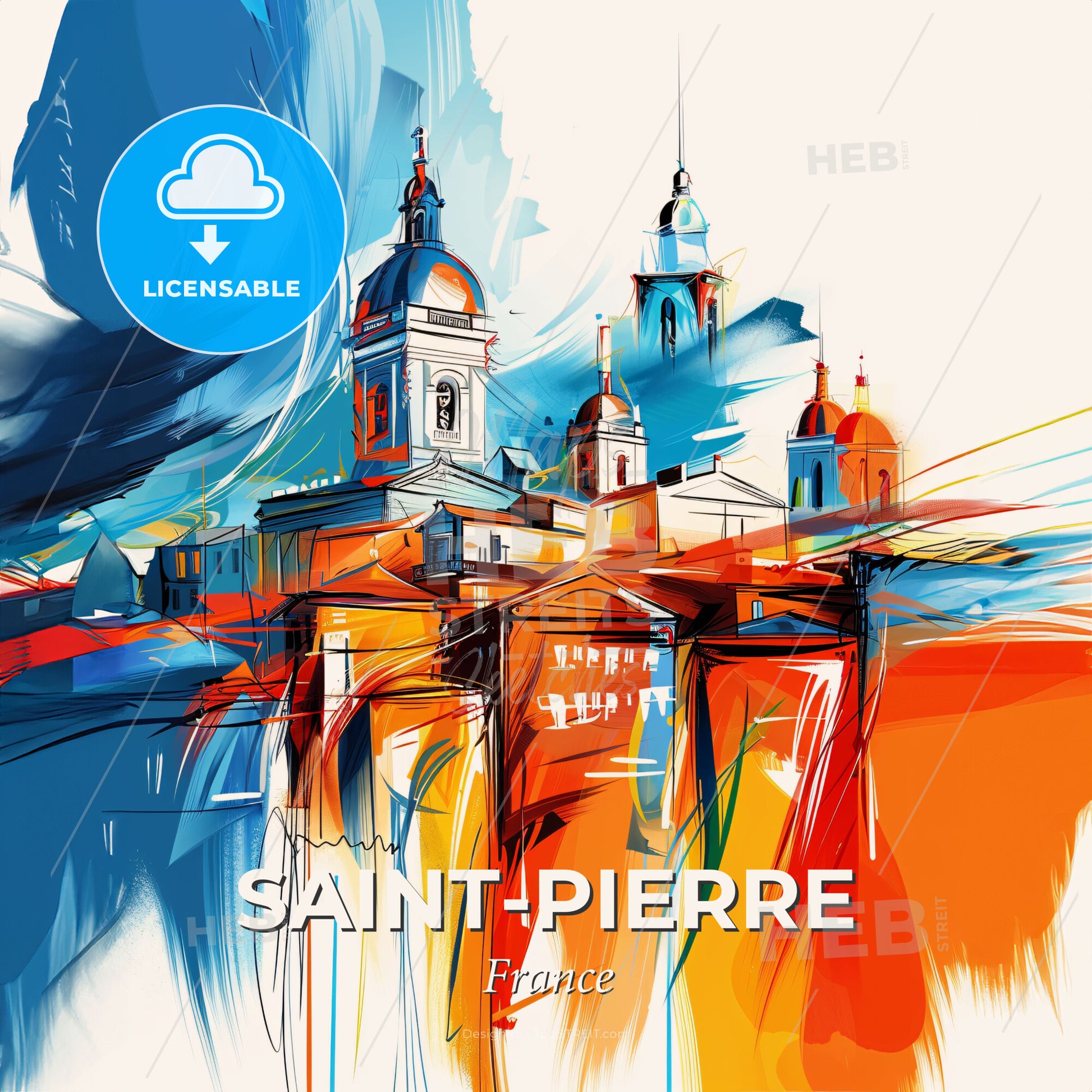 Vibrant Saint-Pierre, France - A Painting Of A Building - Square format print template