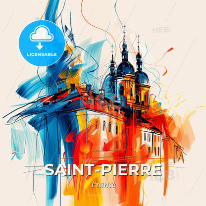 Vibrant Saint-Pierre, France - A Painting Of A Building With Colorful Paint - Square format print template
