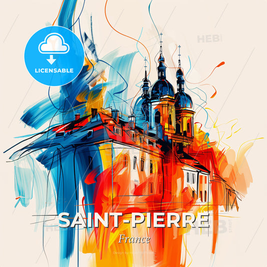 Vibrant Saint-Pierre, France - A Painting Of A Building With Colorful Paint - Square format print template