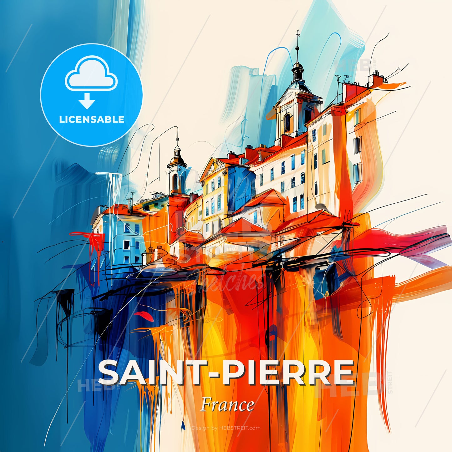 Vibrant Saint-Pierre, France - A Painting Of A City - Square format print template