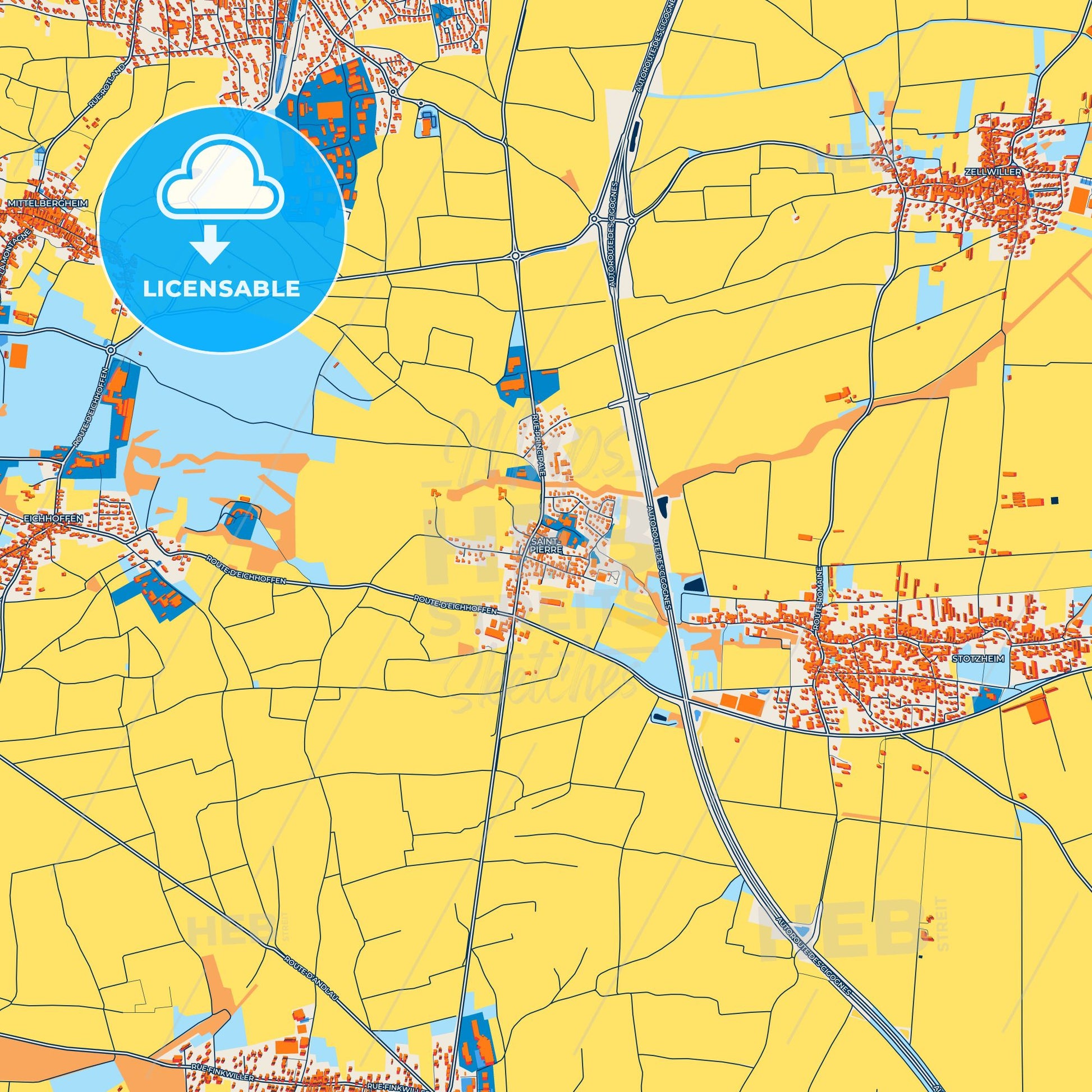Colorful Saint-Pierre Street Map with Labels and Buildings
