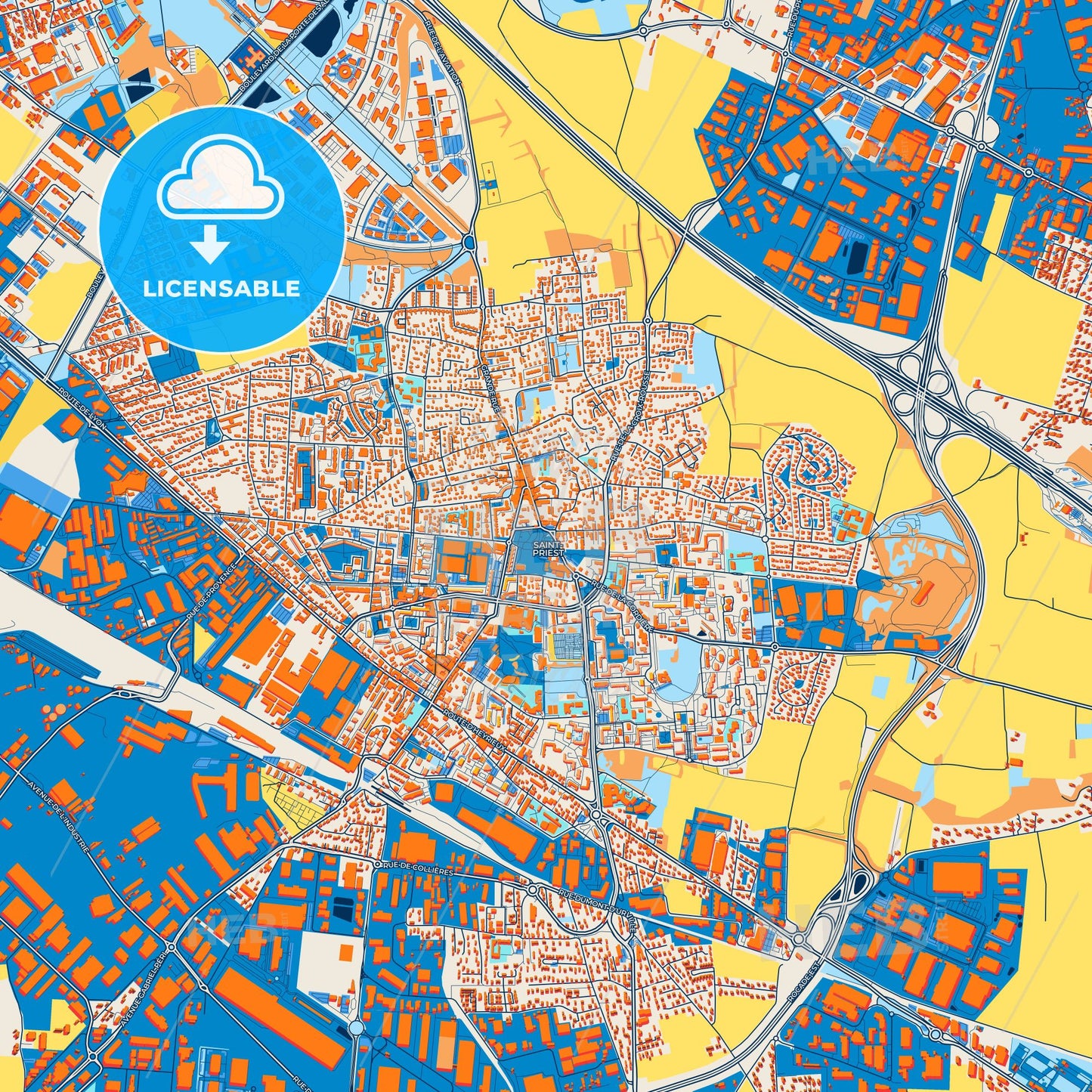 Colorful Saint-Priest Street Map with Labels and Buildings