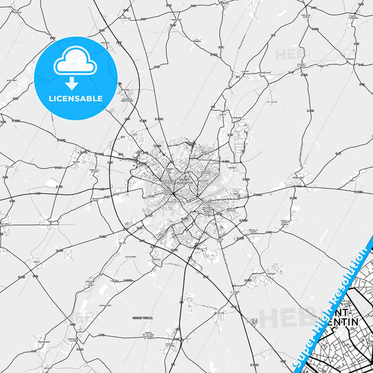 Saint-Quentin, France light map with streetnames, citynames and districts