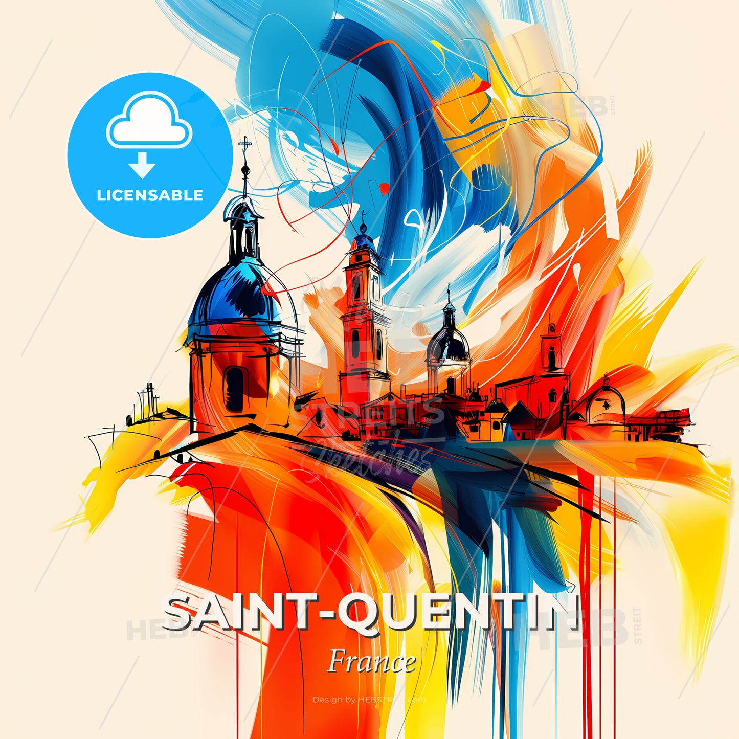 Vibrant Saint-Quentin, France - A Painting Of A Building - Square format print template