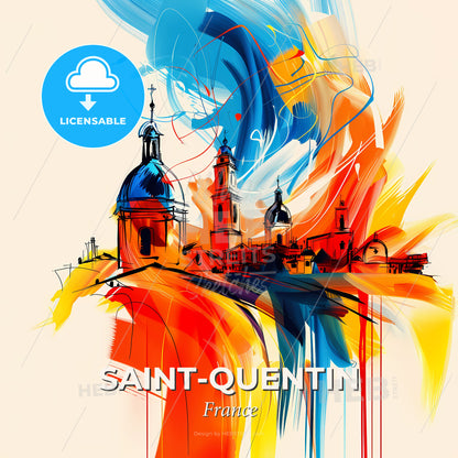 Vibrant Saint-Quentin, France - A Painting Of A Building - Square format print template