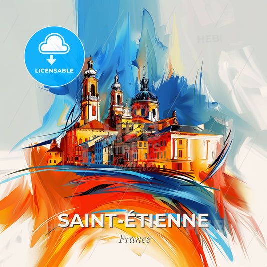 Vibrant Saint-Étienne, France - A Painting Of A Building - Square format print template