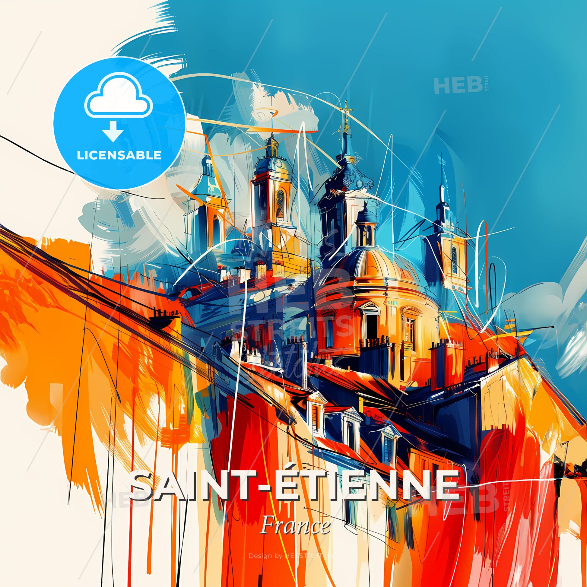 Vibrant Saint-Étienne, France - A Painting Of A Building - Square format print template
