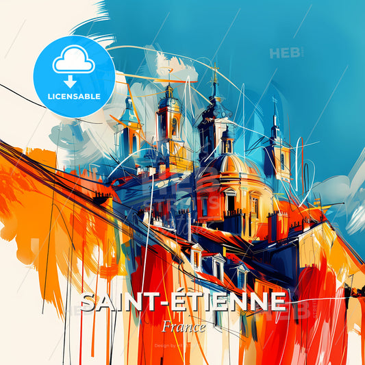 Vibrant Saint-Étienne, France - A Painting Of A Building - Square format print template