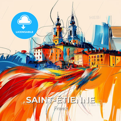 Vibrant Saint-Étienne, France - A Painting Of A City - Square format print template