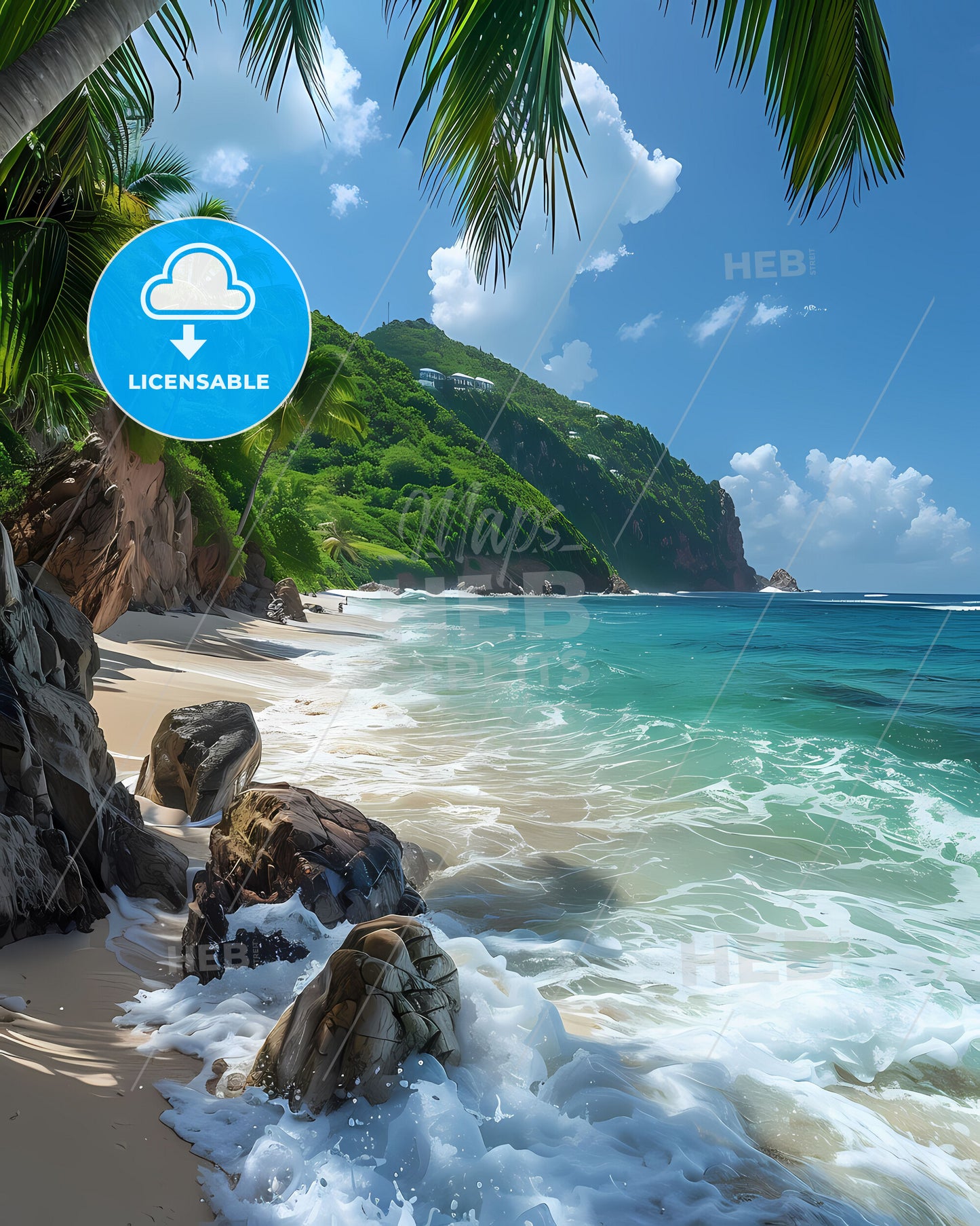 Colorful Digital Painting of a Tropical Beach Scene: Saint Barthelemy, North America