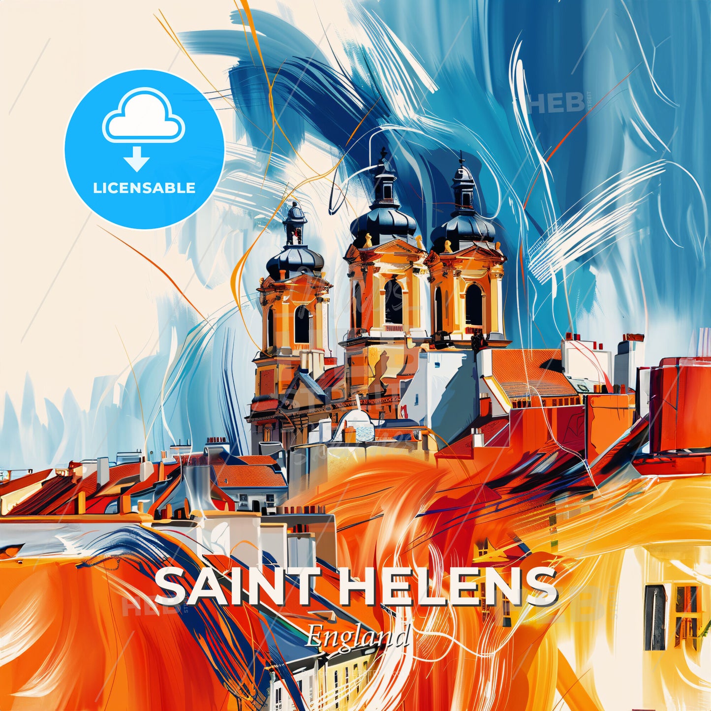 Vibrant Saint Helens, England - A Painting Of A Building With A Colorful Background - Square format print template