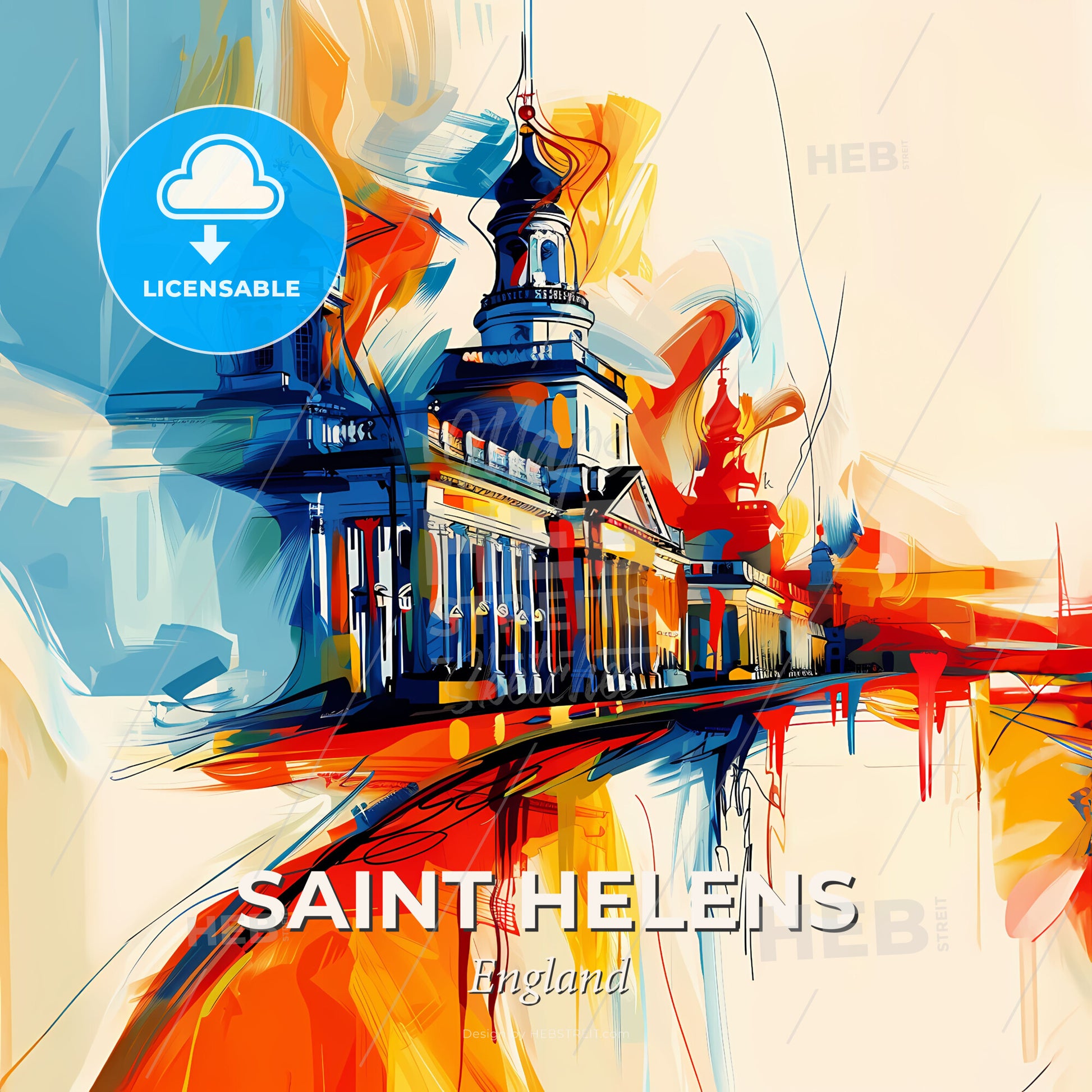 Vibrant Saint Helens, England - A Painting Of A Building With Columns And Towers - Square format print template