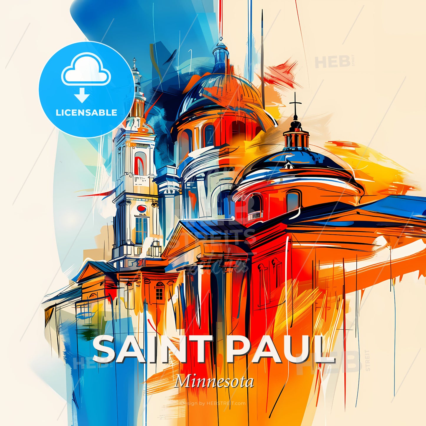 Vibrant Saint Paul, Minnesota - A Painting Of A Building With A Dome And A Domed Roof - Square format print template