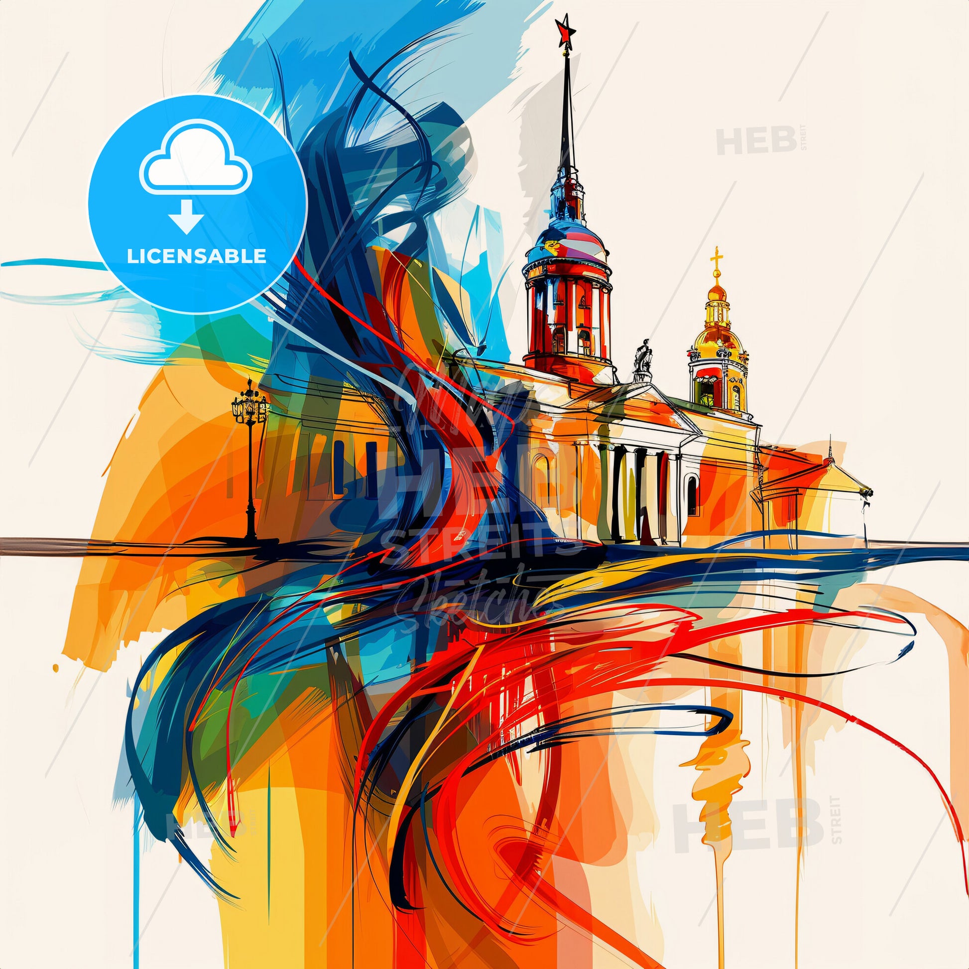 Vibrant Санкт-Петербург, Russia - A Colorful Painting Of A Building