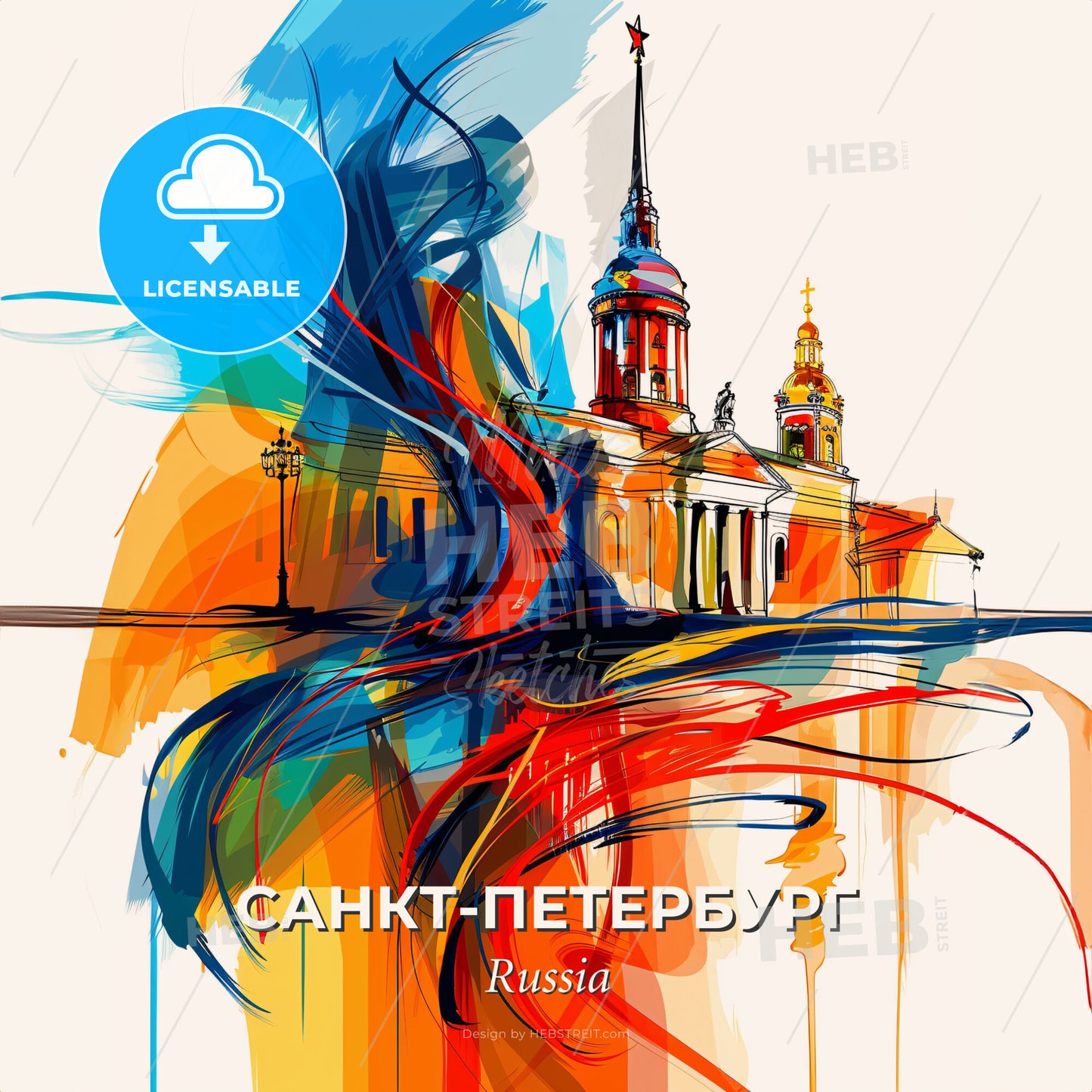 Vibrant Санкт-Петербург, Russia - A Colorful Painting Of A Building - Square format print template