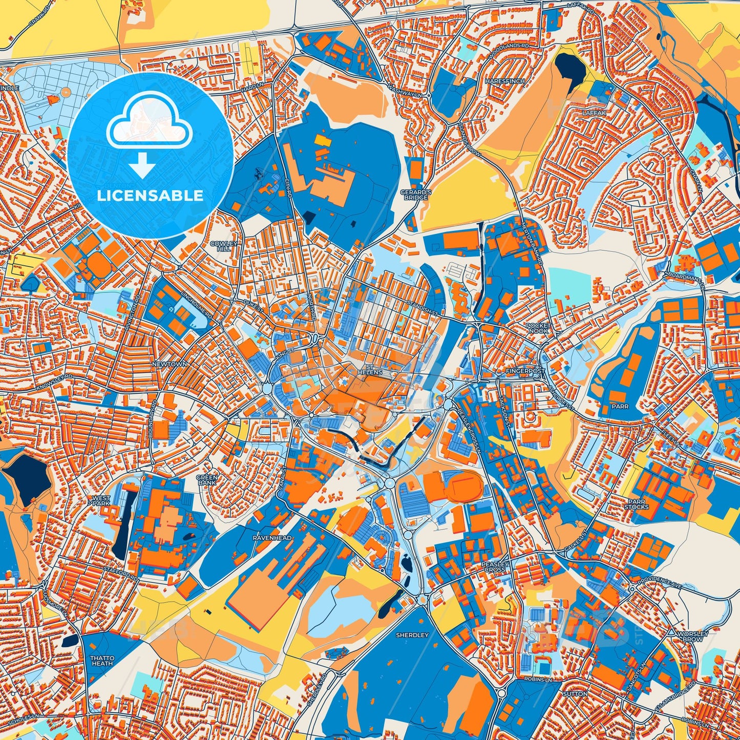 Colorful Saint Helens Street Map with Labels and Buildings