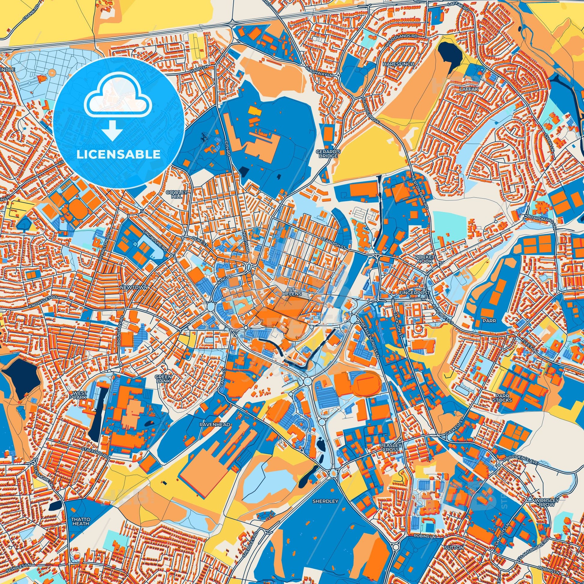Colorful Saint Helens Street Map with Labels and Buildings