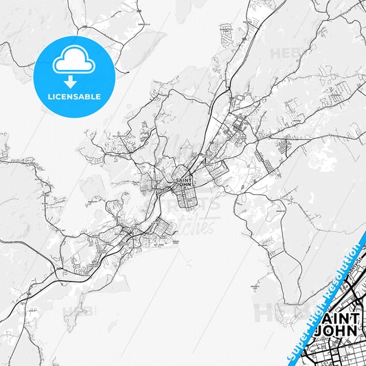 Saint John, Canada light map with streetnames, citynames and districts