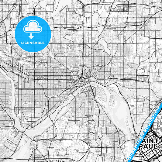 Saint Paul, Minnesota light map with streetnames, citynames and districts