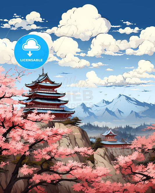 Vibrant Japanese Art | Pagoda Skyline | Saitama City | Digital Painting