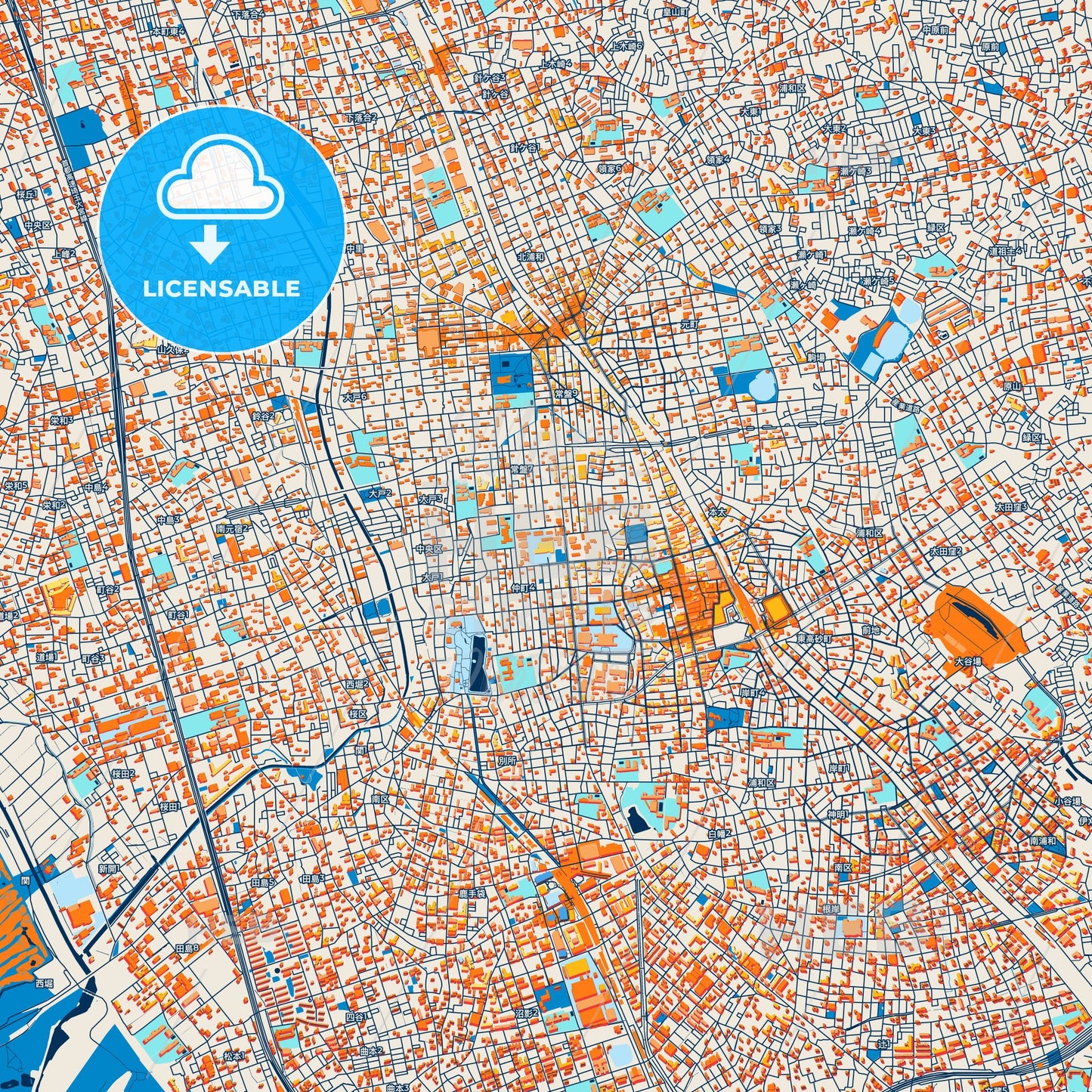 Colorful Saitama Street Map with Labels and Buildings