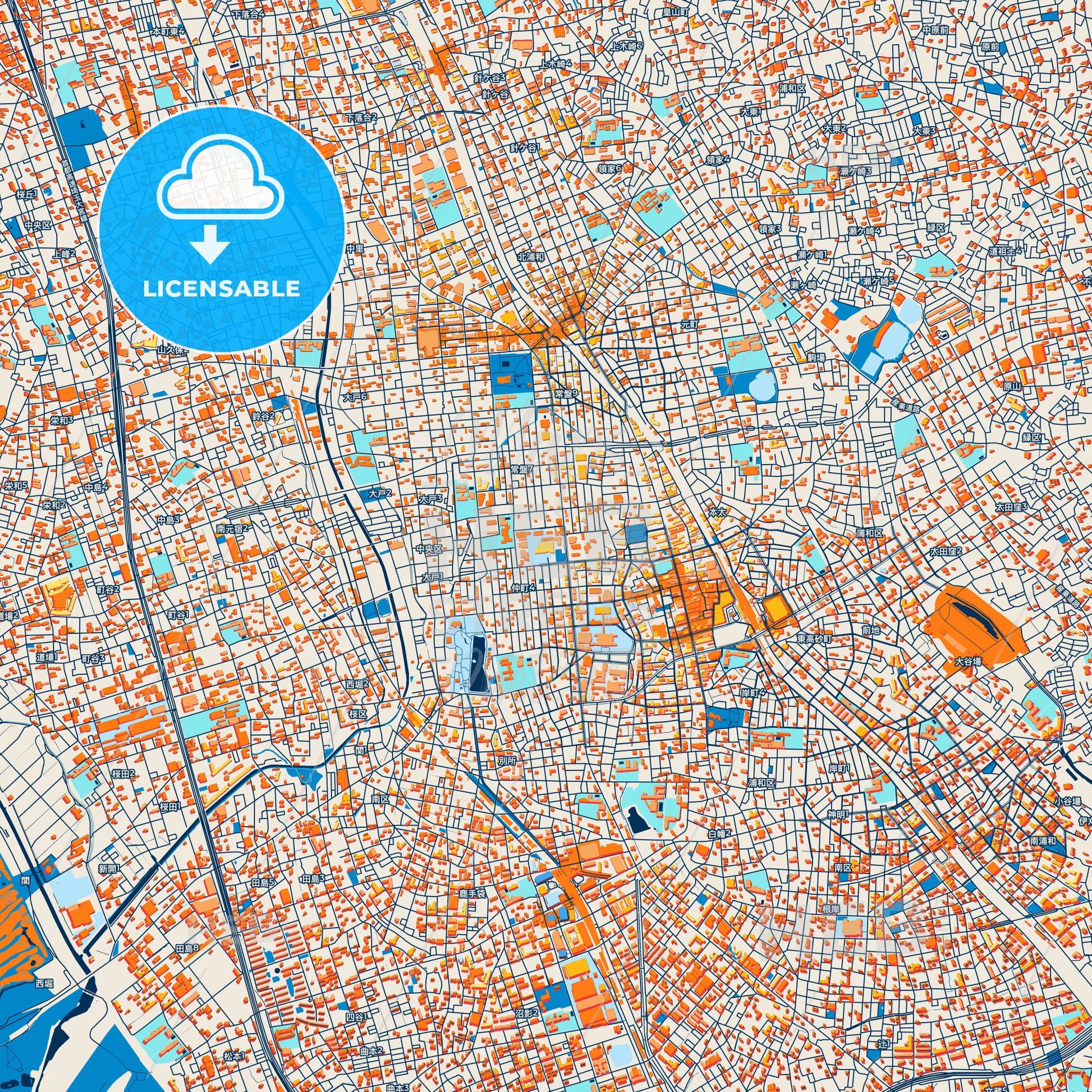 Colorful Saitama Street Map with Labels and Buildings