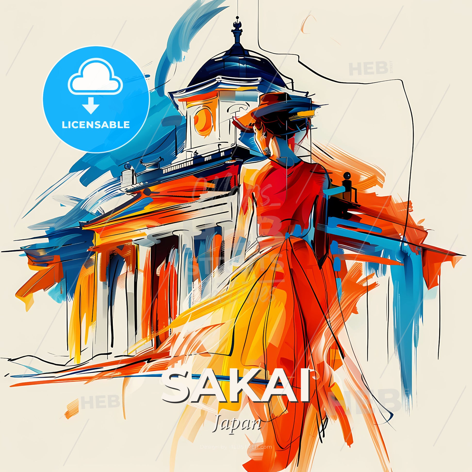 Vibrant Sakai, Japan - A Woman In A Dress And Hat - Square format print template