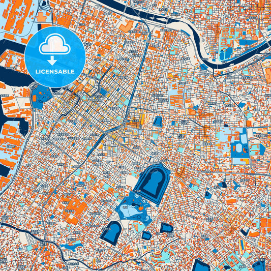 Colorful Sakai Street Map with Labels and Buildings